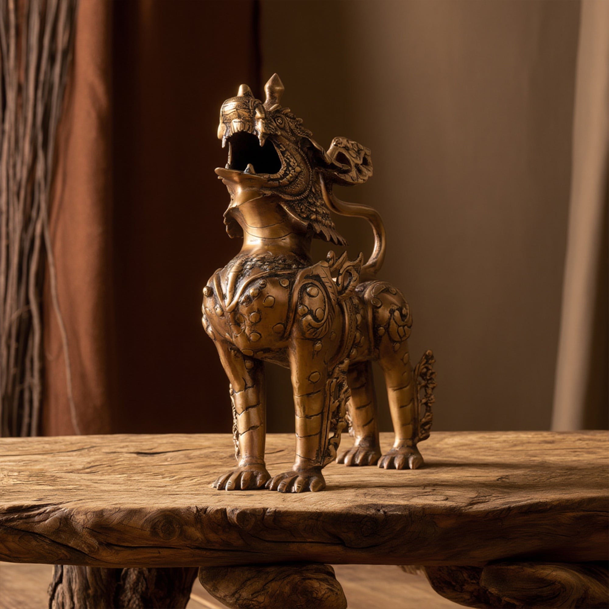 Regal Guardian Brass Lion Sculpture