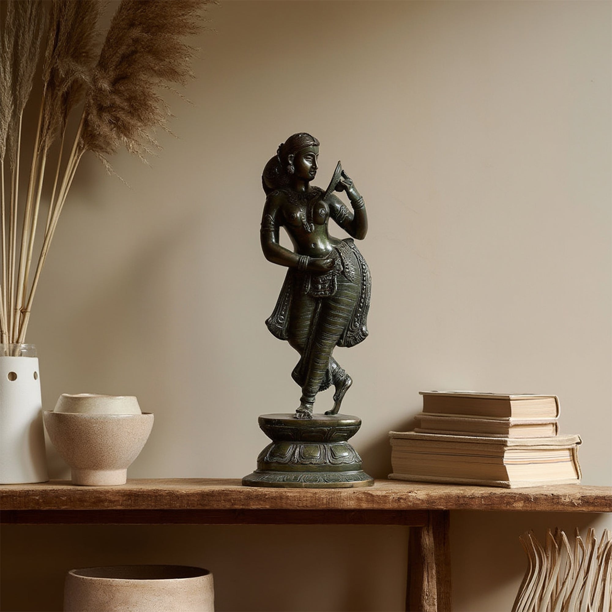 Heritage Brass Woman Figure Sculpture with Mirror