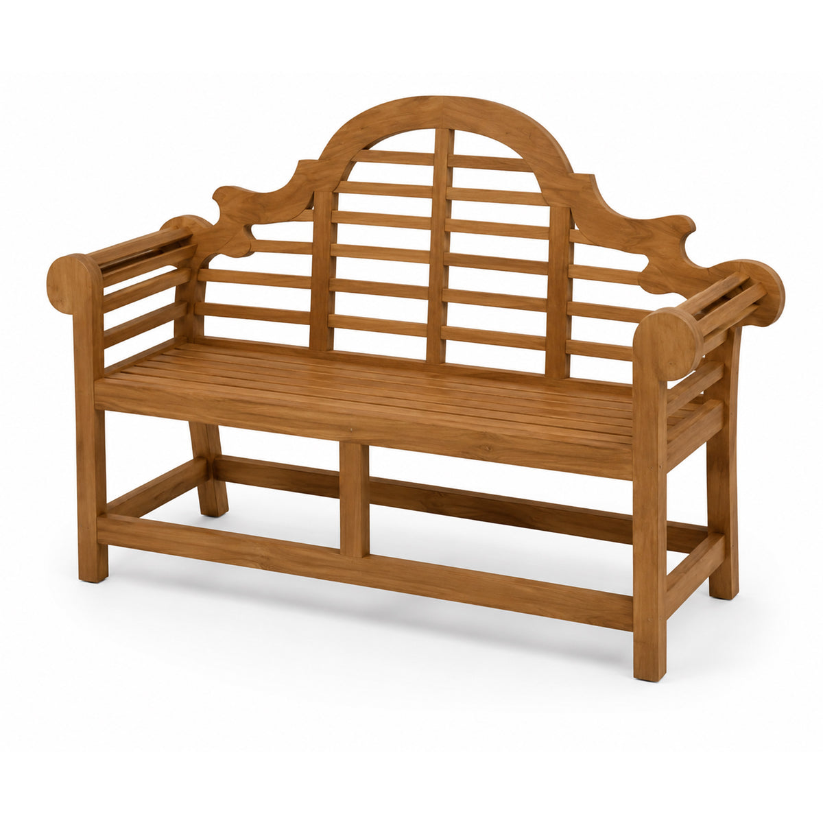 Helena Solid Teak Wood Garden Bench with Decorative Arched Back