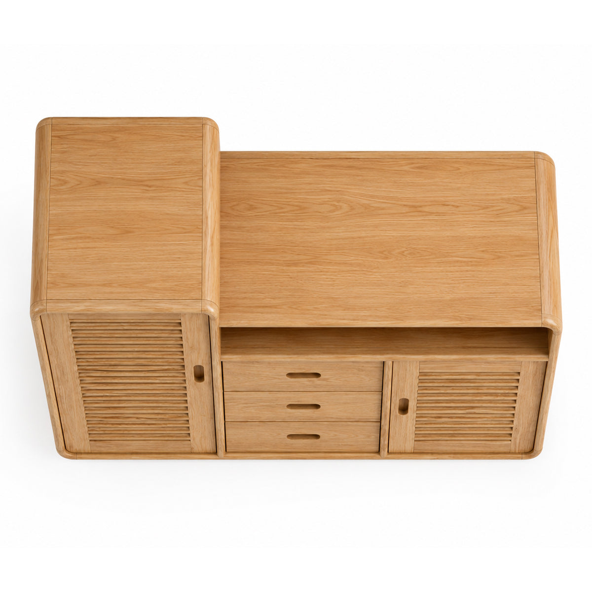 Helena Solid Wood Louvered Sideboard with Drawers &amp; Open Shelf