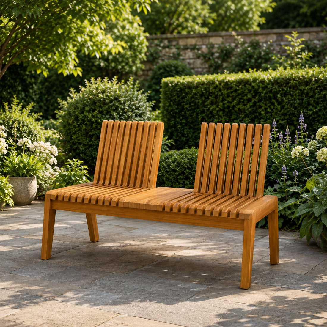 Mobile Solid Teak Wood Convertible Backrest Bench
