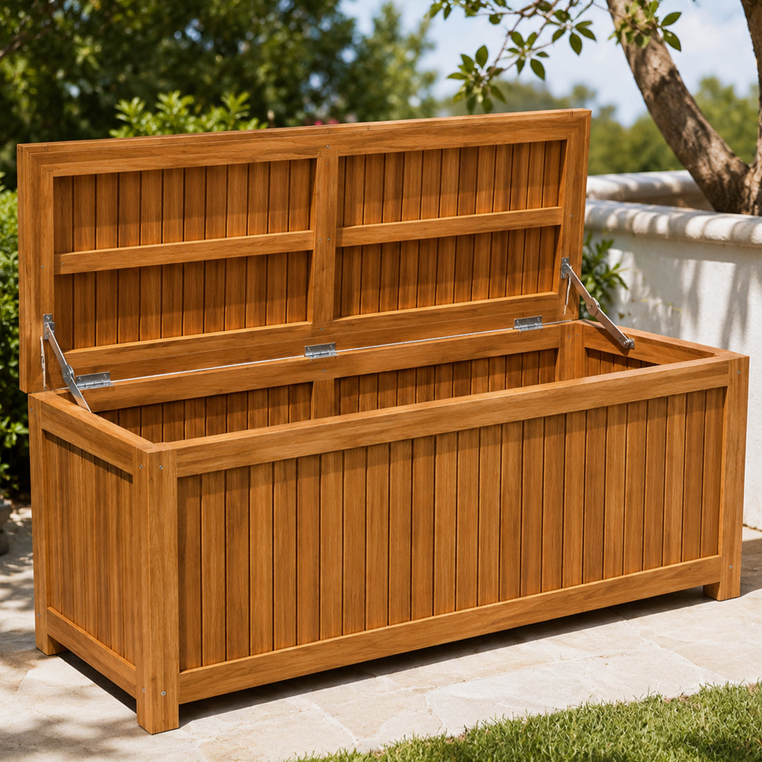 Morrilton Solid Teak Wood Outdoor Cushion Storage Box with Lift-Up Lid