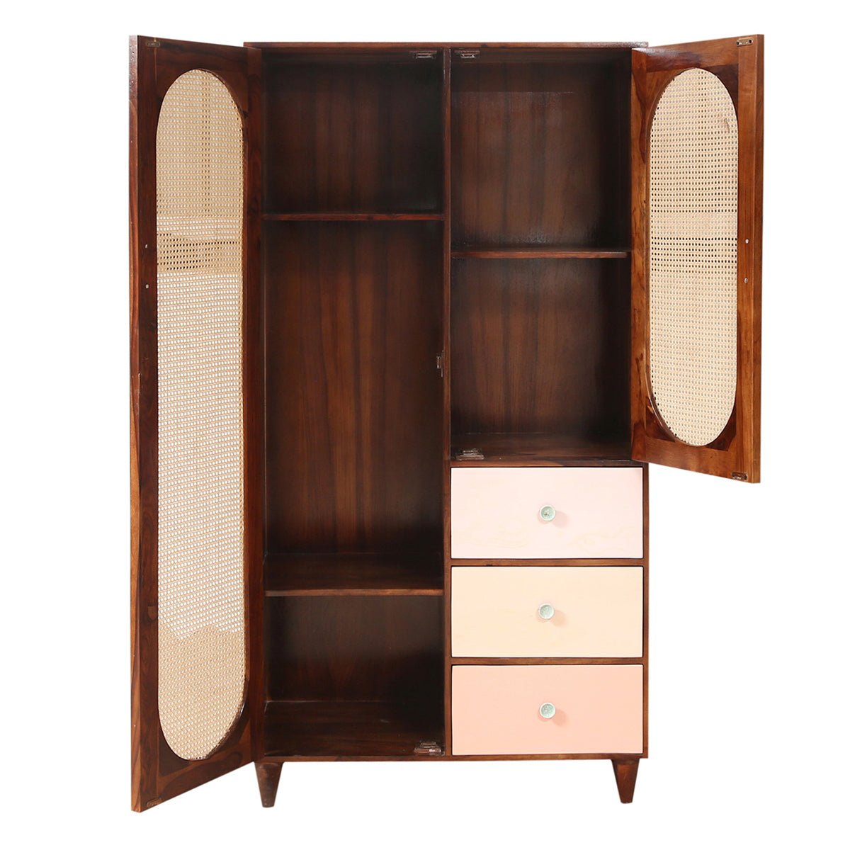 Ventura Modern Rattan Door Tall Armoire with 3 Drawers