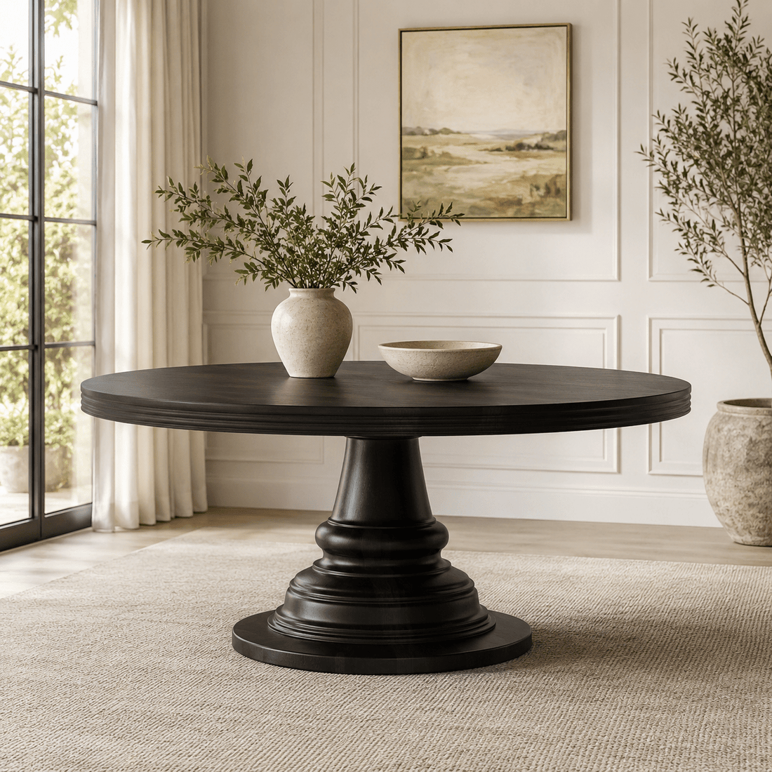 High Point Sculpted Pedestal Solid Wood Round Dining Table