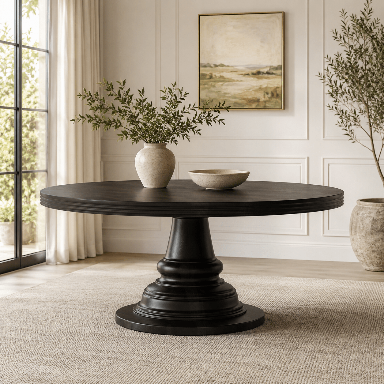 High Point Sculpted Pedestal Solid Wood Round Dining Table
