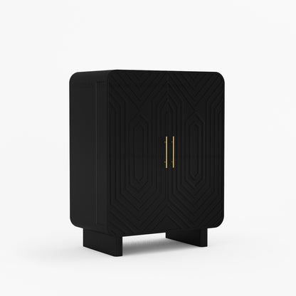 black geometric pattern bar cabinet with brass handle 
