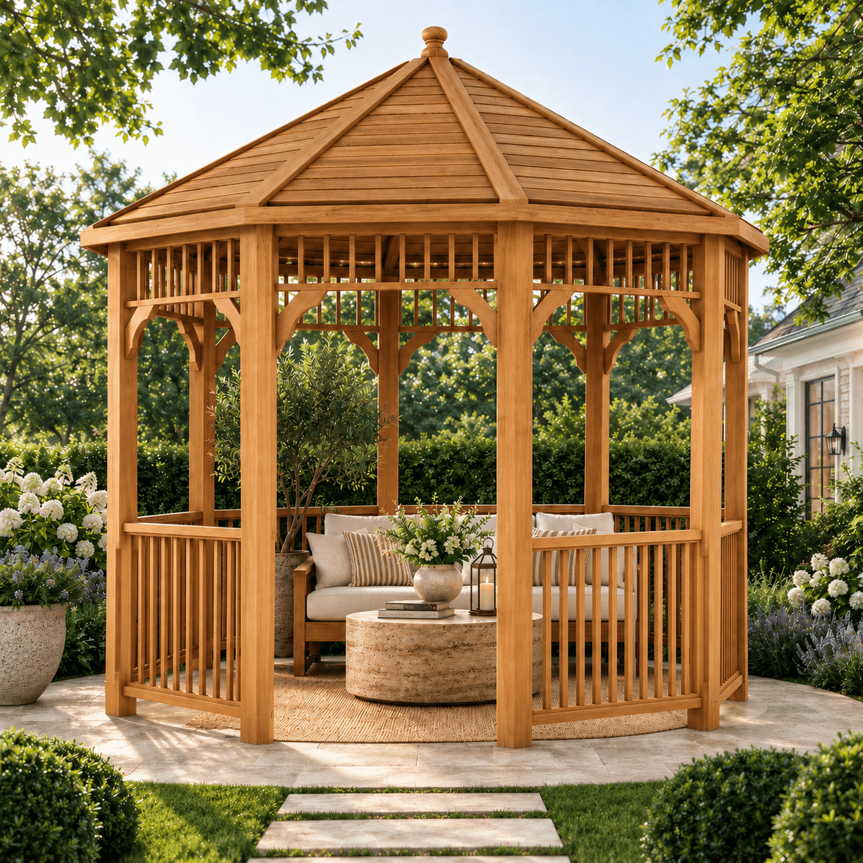 Bellingham 12ft Round Solid Teak Wood Outdoor Garden Gazebo