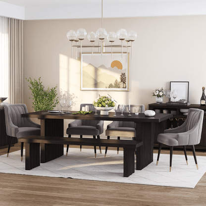 Montecito Noir Dining Table Set Solid Wood with Bench &amp; Chairs