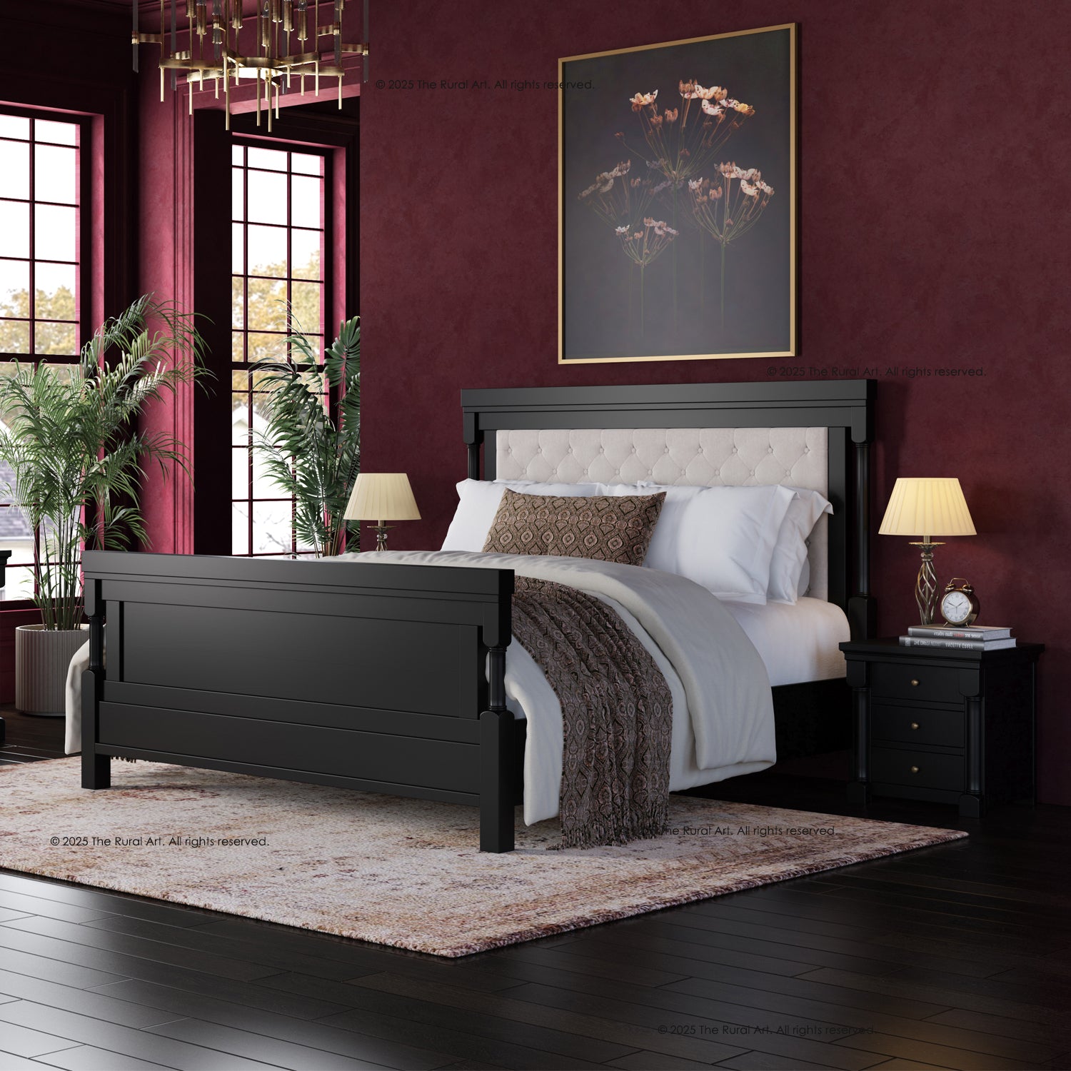 Verona Rustic Solid Wood Tall Headboard Upholstered Bed