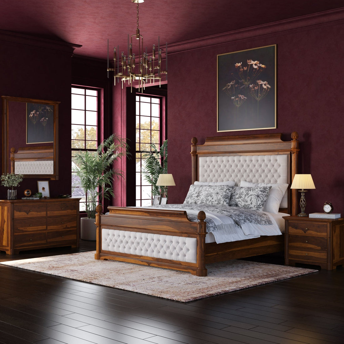 Abilene Solid Wood Hand Tufted Upholstered Bedroom Set