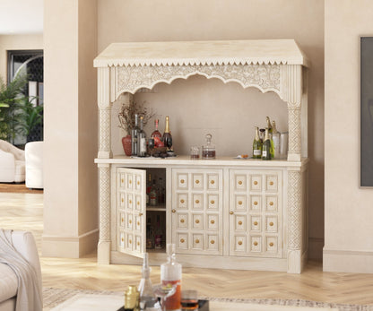 Monterey Hand-Carved Solid Wood Wine Bar Sideboard Cabinet