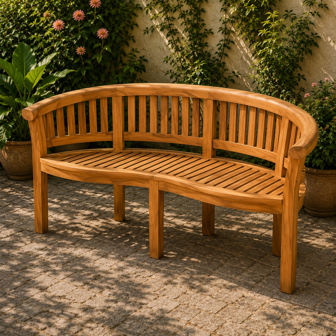 Oraibi Solid Teak Wood Curved Outdoor Bench