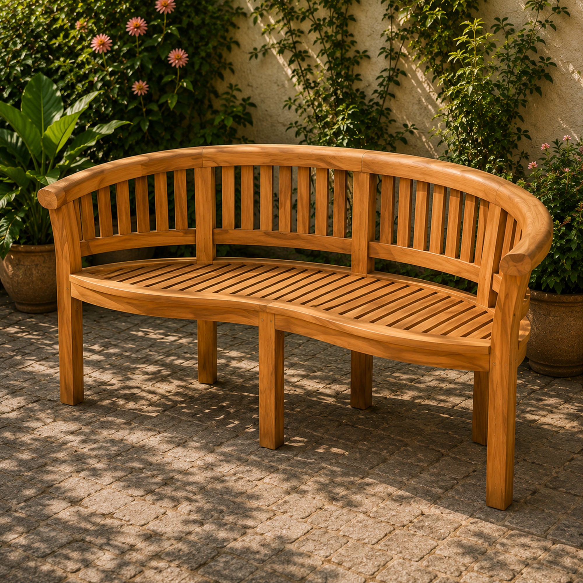 Oraibi Solid Teak Wood Curved Outdoor Bench