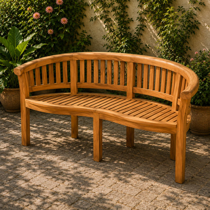 Oraibi Solid Teak Wood Curved Outdoor Bench