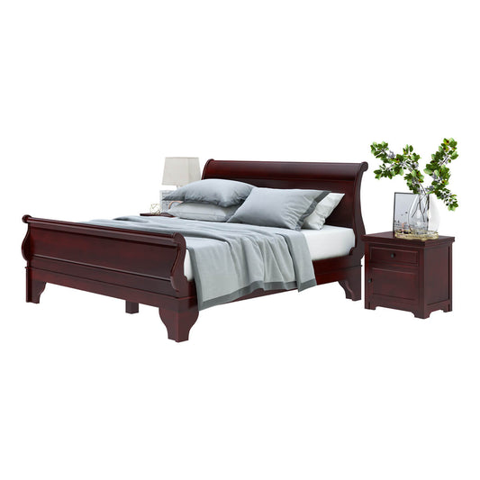 Carina Real Solid Wood Contemporary Platform Sleigh Bed w Corbel Shaped Feet