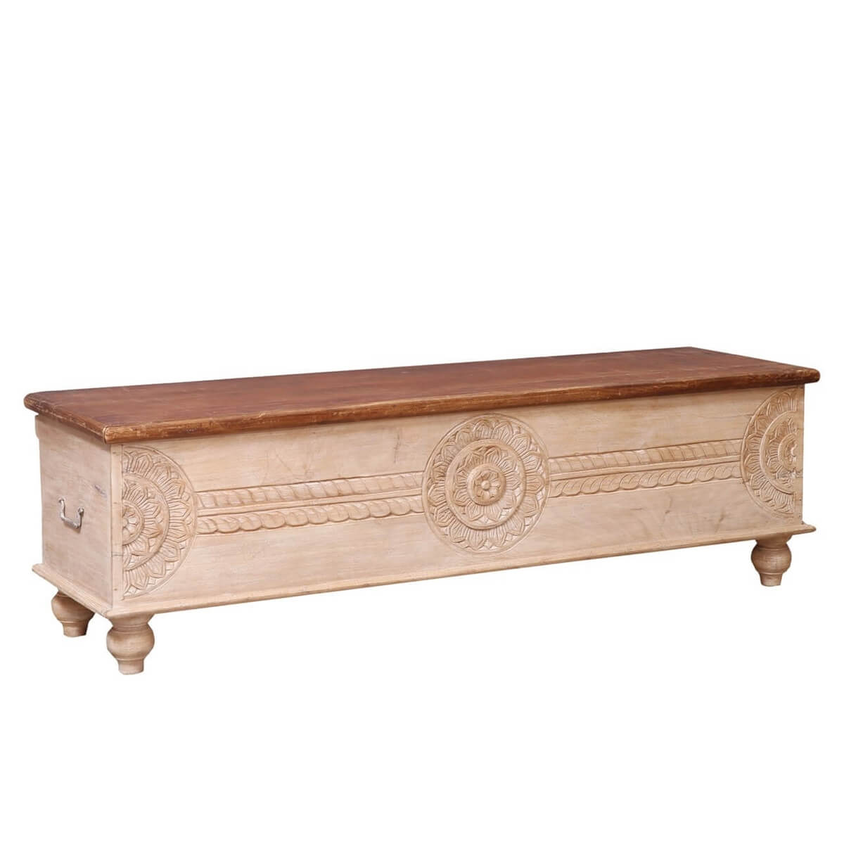 Osmond Rustic Reclaimed Wood Floral Hand Carved  Storage Trunk Chest