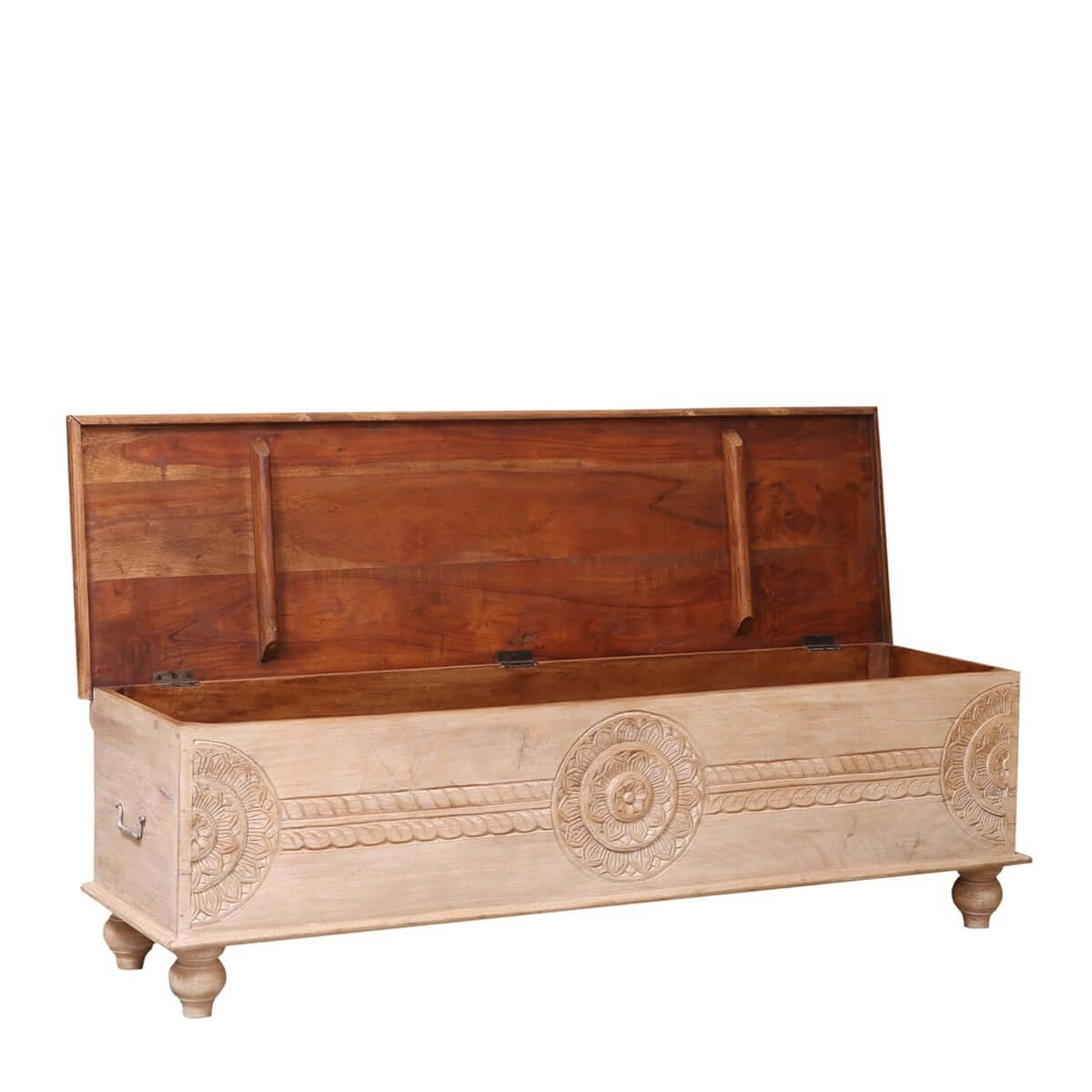 Osmond Rustic Reclaimed Wood Floral Hand Carved  Storage Trunk Chest