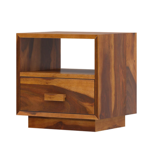 Stockholm Rustic Solid Wood End Table With Single Drawer