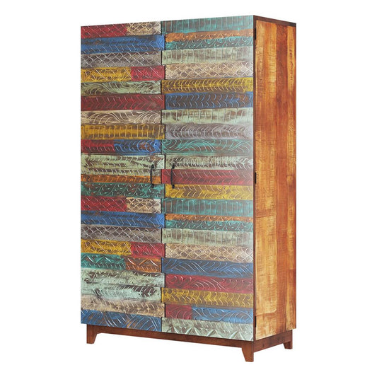 Rainbow Reclaimed Wood Tiles 48 Inch Large Armoire with 4 Drawers