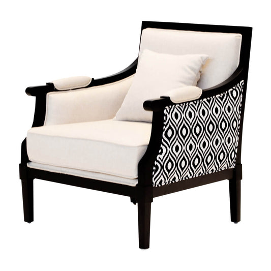 Black and White Mahogany Wood Upholstered Accent Armchair
