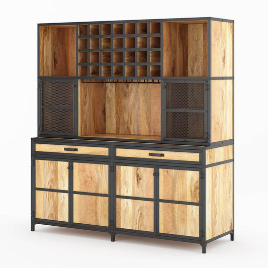 Malibu Industrial Style, Large Mango Wood and Iron Bar Cabinet